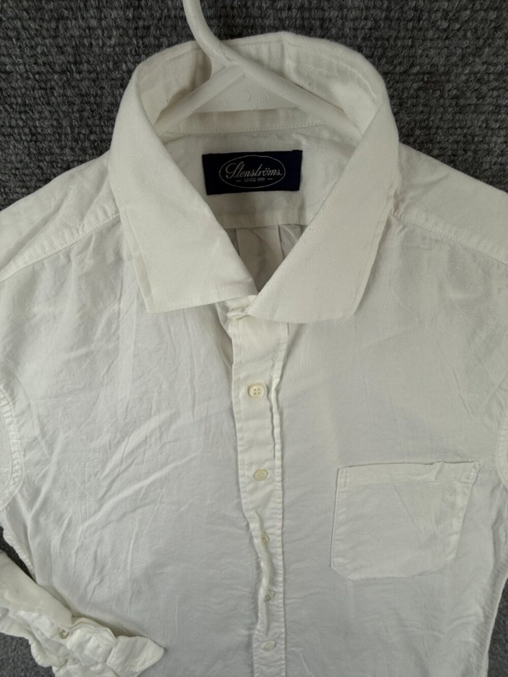 Stenstroms Button Up Shirt White Long Sleeve Cotton Size 40 Univ I Adult Woven
